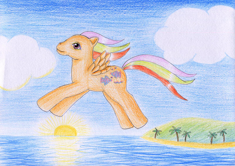 Size: 1280x908 | Tagged: artist:normaleeinsane, derpibooru import, g1, safe, sea breeze, solo, traditional art, tropical ponies