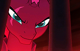 Size: 268x174 | Tagged: safe, derpibooru import, screencap, tempest shadow, unicorn, my little pony: the movie, animated, armor, beautiful, broken horn, cage, cracked horn, eye scar, female, glare, horn, lidded eyes, mare, scar, solo, talking