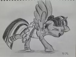 Size: 3264x2448 | Tagged: safe, artist:rockhoppr3, derpibooru import, twilight sparkle, twilight sparkle (alicorn), alicorn, pony, ballerina, clothes, do the sparkle, monochrome, solo, traditional art, tutu, twilarina