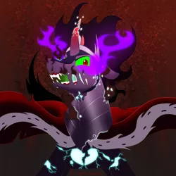 Size: 900x900 | Tagged: semi-grimdark, artist:enigmadoodles, derpibooru import, king sombra, pony, unicorn, the beginning of the end, disintegration, fangs, heart, jewelry, looking at you, male, open mouth, regalia, solo, sombra eyes, stallion