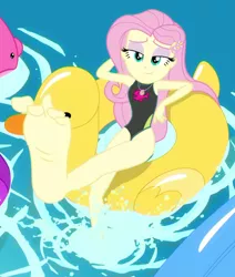 Size: 916x1080 | Tagged: safe, alternate version, derpibooru import, edit, edited screencap, editor:grapefruitface, screencap, fluttershy, equestria girls, equestria girls series, i'm on a yacht, spoiler:eqg series (season 2), barefoot, bedroom eyes, big feet, clothes, cute, feet, floaty, flutterfeet, fluttershy's one-piece swimsuit, foot focus, geode of empathy, geode of fauna, geode of shielding, geode of sugar bombs, geode of super speed, geode of super strength, geode of telekinesis, image, inflatable, inflatable toy, magical geodes, one-piece swimsuit, png, pool toy, shyabetes, sleeveless, soles, solo, splash, swimsuit, swimsuit edit, toes, water, wiggling toes, wingding eyes