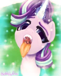 Size: 2400x3000 | Tagged: suggestive, artist:sylphsylvia, derpibooru import, starlight glimmer, pony, drool, drool string, esophagus, female, fetish, glowing horn, gullet, horn, imminent vore, kitchen eyes, magic, mawshot, open mouth, solo, tongue out, uvula, wingding eyes