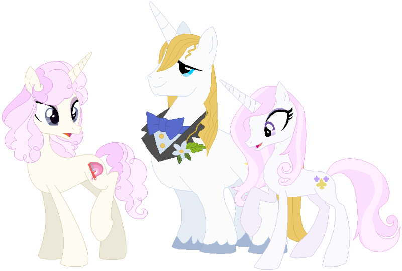 Size: 882x594 | Tagged: safe, artist:camomiie, derpibooru import, fleur-de-lis, prince blueblood, oc, oc:rose de meaux, pony, unicorn, base used, family, female, fleur-de-blueblood, male, mare, offspring, parent:fleur-de-lis, parent:prince blueblood, parents:fleur-de-blueblood, shipping, simple background, straight, transparent background