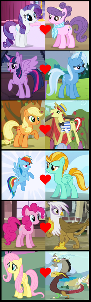 Size: 1200x3984 | Tagged: safe, derpibooru import, applejack, discord, flim, fluttershy, gilda, lightning dust, pinkie pie, rainbow dash, rarity, suri polomare, trixie, twilight sparkle, twilight sparkle (alicorn), alicorn, discoshy, female, flimjack, gildapie, lesbian, male, mane six, rainbowdust, shipping, shipping domino, straight, surity, twixie