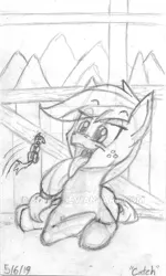 Size: 400x668 | Tagged: suggestive, artist:jdts7, derpibooru import, applejack, pony, esophagus, female, fetish, gullet, imminent vore, kitchen eyes, lying down, mawshot, micro, open mouth, pencil drawing, size difference, tiny, tiny ponies, traditional art, uvula