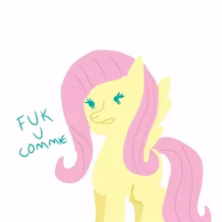 Size: 500x500 | Tagged: safe, artist:strkmlp, derpibooru import, fluttershy, pegasus, pony, anti-communism, dot eyes, fuk, lineless, mouthpiece, out of character, politics, simple background, solo, speech, talking, vulgar, white background