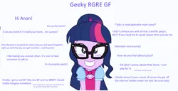 Size: 2000x1024 | Tagged: safe, derpibooru import, edit, sci-twi, twilight sparkle, equestria girls, adorkable, blatant lies, cute, dork, hi anon, ideal gf, meme, reversed gender roles equestria, smiling, text, twiabetes