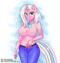 Size: 949x1000 | Tagged: safe, artist:chuyryu, derpibooru import, clear sky, anthro, unicorn, common ground, bedroom eyes, breasts, busty clear sky, clothes, female, handkerchief, looking at you, milf, solo