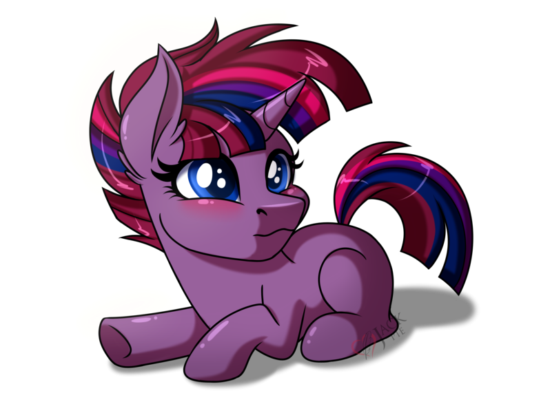 Size: 3400x2600 | Tagged: safe, artist:jack-pie, derpibooru import, oc, oc:stellar rain, unofficial characters only, pony, unicorn, baby, baby pony, blushing, female, filly, foal, magical lesbian spawn, offspring, parent:tempest shadow, parent:twilight sparkle, parents:tempestlight, prone