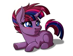 Size: 3400x2600 | Tagged: safe, artist:jack-pie, derpibooru import, oc, oc:stellar rain, unofficial characters only, pony, unicorn, baby, baby pony, blushing, female, filly, foal, magical lesbian spawn, offspring, parent:tempest shadow, parent:twilight sparkle, parents:tempestlight, prone