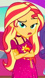 Size: 877x1500 | Tagged: suggestive, derpibooru import, edit, editor:usuarioregular2600, screencap, sunset shimmer, equestria girls, equestria girls series, spring breakdown, spoiler:eqg series (season 2), bimbo, bimboification, breast edit, breasts, busty sunset shimmer, cropped, lips, lipstick, unamused