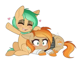 Size: 2000x1560 | Tagged: safe, artist:higgly-chan, derpibooru import, oc, oc:minty pop, oc:parlay, unofficial characters only, earth pony, pony, blushing, choker, clothes, commission, female, freckles, heart, jewelry, lesbian, mare, necklace, oc x oc, parpop, shipping, shirt, simple background, transparent background, unshorn fetlocks, vest, ych result