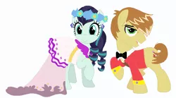 Size: 773x431 | Tagged: safe, artist:unicornsmile, derpibooru import, coloratura, feather bangs, pony, clothes, colorabangs, dress, female, male, shipping, straight, wedding dress