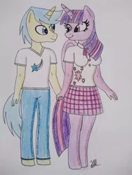 Size: 780x1040 | Tagged: alicorn, anthro, artist:hiroultimate, cometlight, comet tail, derpibooru import, female, holding hands, male, safe, shipping, straight, traditional art, twilight sparkle, twilight sparkle (alicorn)