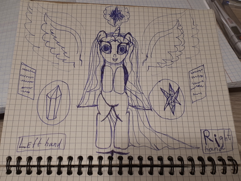 Size: 4608x3456 | Tagged: safe, artist:katya, derpibooru import, alicorn, pony, female, graph paper, left handed, right handed, solo, traditional art, wings