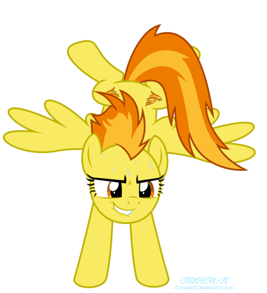 Size: 9000x9884 | Tagged: safe, artist:kuren247, derpibooru import, spitfire, pegasus, pony, determination, female, handstand, mare, simple background, solo, sweat, transparent background, upside down, vector, wings, wonderbolts, workout