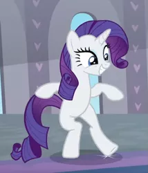 Size: 531x621 | Tagged: safe, derpibooru import, screencap, rarity, pony, unicorn, she's all yak, bipedal, cropped, dancing, excited, female, fit right in, mare, smiling, solo