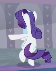 Size: 523x672 | Tagged: safe, derpibooru import, screencap, rarity, pony, unicorn, season 9, she's all yak, spoiler:s09, bipedal, both cutie marks, cropped, female, fit right in, mare, rear view, solo, twirl