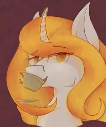 Size: 1571x1883 | Tagged: safe, artist:ruby dusk, derpibooru import, oc, unofficial characters only, pony, bust, portrait, scar, sipping tea, smug