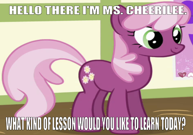 Size: 668x467 | Tagged: safe, derpibooru import, edit, edited screencap, editor:undeadponysoldier, screencap, cheerilee, earth pony, pony, cheeribetes, cute, dialogue, female, hearts and hooves day, introduction, looking at you, mare, ponyville schoolhouse, question, question mark, smiling, solo, standing, talking to viewer, text