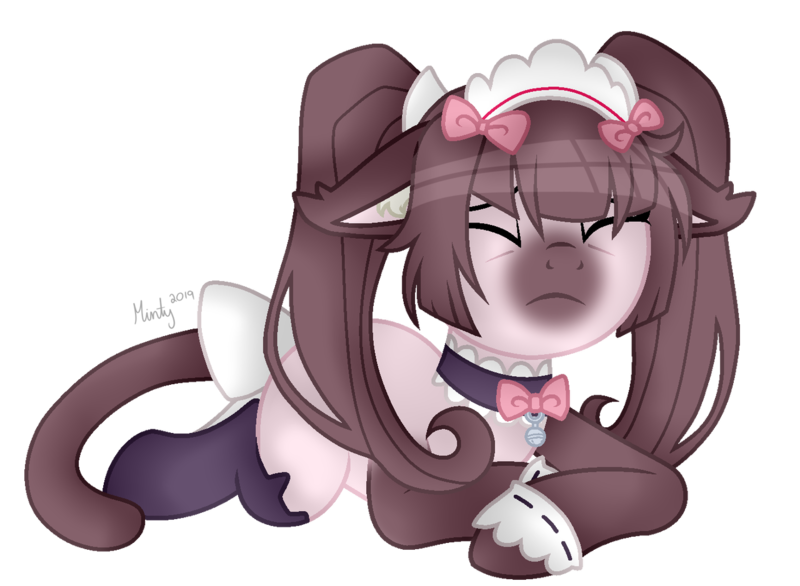 Size: 1280x938 | Tagged: safe, artist:mintoria, derpibooru import, oc, oc:cocoa cream, earth pony, pony, base used, cat tail, female, mare, simple background, solo, transparent background