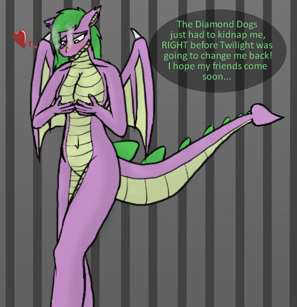 Size: 682x706 | Tagged: artist:mlpandfurrys, barb, breast fondling, breast grab, breasts, busty barb, derpibooru import, dragon, grope, heart, implied diamond dog, implied transgender transformation, implied twilight sparkle, questionable, rule 63, self grope, spike, winged spike