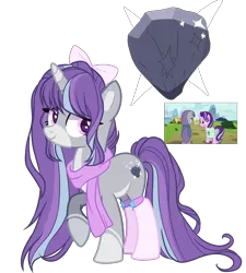 Size: 2700x3000 | Tagged: safe, artist:gihhbloonde, derpibooru import, maud pie, starlight glimmer, oc, pony, unicorn, bow, clothes, cutie mark, female, hair bow, lesbian, magical lesbian spawn, mare, offspring, parent:maud pie, parent:starlight glimmer, parents:starmaud, pink socks, scarf, shipping, simple background, socks, socks (coat marking), starmaud, transparent background