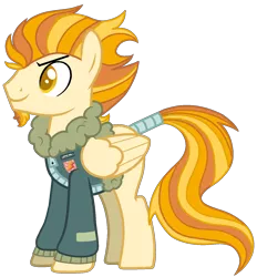 Size: 1372x1480 | Tagged: safe, artist:musical-medic, derpibooru import, oc, oc:hotshot, unofficial characters only, pegasus, pony, bomber jacket, clothes, jacket, male, offspring, parent:fire streak, parent:lightning dust, simple background, stallion, tail wrap, transparent background