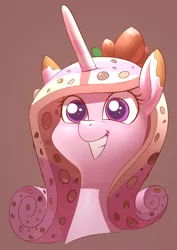 Size: 2480x3508 | Tagged: safe, artist:underpable, derpibooru import, princess cadance, ponified, candy pony, food pony, original species, pony, candy, female, food, grin, nougat, nuts, smiling