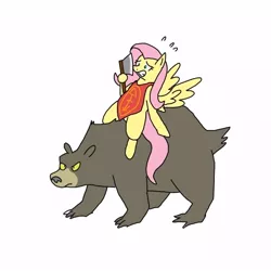 Size: 600x600 | Tagged: safe, artist:kushina13, derpibooru import, fluttershy, harry, bear, pegasus, pony, axe, female, mare, ponies riding bears, riding, simple background, weapon, white background