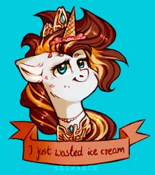 Size: 1280x1442 | Tagged: safe, artist:segraece, derpibooru import, oc, oc:golden rain, unicorn, 30 day challenge, cute, dropped ice cream, female, food, ice cream, looking at you, solo