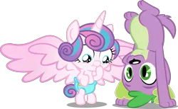 Size: 4572x2810 | Tagged: safe, artist:red4567, derpibooru import, edit, editor:slayerbvc, vector edit, princess flurry heart, spike, spike the regular dog, alicorn, dog, pony, equestria girls, baby, baby pony, bipedal, cute, diaper, female, filly, flurrybetes, handstand, looking down, male, missing accessory, pawstand, simple background, spread wings, square crossover, transparent background, upside down, vector, wings, yoga