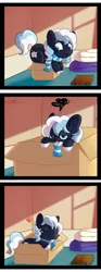 Size: 700x1890 | Tagged: safe, artist:zobaloba, derpibooru import, oc, oc:moon flower, unofficial characters only, earth pony, pony, behaving like a cat, blanket, blush sticker, blushing, book, box, clothes, colt, commission, heart, if i fits i sits, male, pony in a box, scarf, solo