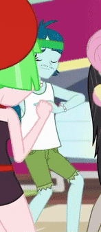 Size: 147x338 | Tagged: safe, derpibooru import, screencap, captain planet, drama letter, octavia melody, watermelody, equestria girls, equestria girls series, i'm on a yacht, spoiler:eqg series (season 2), animated, background human, clothes, cropped, dancing, gif, legs, male, offscreen character, shorts, swimsuit
