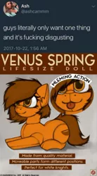 Size: 450x817 | Tagged: safe, artist:marsminer, derpibooru import, edit, oc, oc:venus spring, unofficial characters only, pony, advertisement, bronybait, doll, guys literally only want one thing and its fucking disgusting, meme, mlem, plushie, silly, tongue out, toy, vulgar