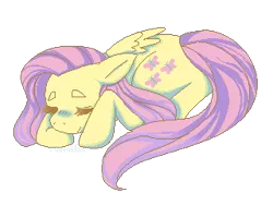 Size: 320x240 | Tagged: safe, artist:raevaiifox, derpibooru import, fluttershy, pegasus, pony, female, mare, pixel art, prone, simple background, sleeping, solo, transparent background