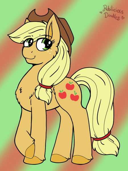 Size: 960x1280 | Tagged: safe, artist:emz2015, derpibooru import, part of a set, applejack, pony, abstract background, chest fluff, explicit source, female, mare, smiling, solo