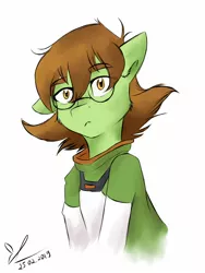 Size: 1020x1360 | Tagged: source needed, safe, artist:yuris, derpibooru import, ponified, pony, anime, cheek fluff, clothes, crossover, ear fluff, glasses, katie holt, looking at you, pidge gunderson, shirt, solo, voltron, voltron legendary defender