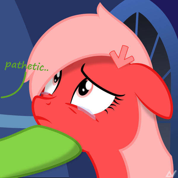 Size: 1500x1500 | Tagged: safe, artist:arifproject, derpibooru import, oc, oc:downvote, oc:upvote, ponified, earth pony, pony, derpibooru, crying, derpibooru ponified, female, floppy ears, frown, hair ornament, hair over one eye, hoof hold, hooves, lidded eyes, looking up, mare, meta, offscreen character, pathetic, sad, simple background, solo focus, teary eyes, text, vector, wide eyes