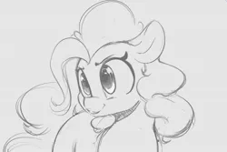 Size: 1227x822 | Tagged: safe, artist:tre, derpibooru import, pinkie pie, earth pony, pony, cute, diapinkes, female, grayscale, mare, monochrome, simple background, solo