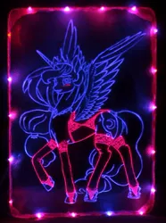 Size: 1295x1739 | Tagged: suggestive, artist:irfp250n, artist:longinius, derpibooru import, princess luna, alicorn, pony, acrylic plastic, acrylight, blushing, clothes, craft, craft for the fearless, engraving, female, jewelry, led, lingerie, lip bite, looking at you, mare, necklace, red underwear, smiling, socks, solo, spread wings, stockings, thigh highs, tiara, underwear, wings