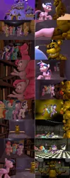 Size: 3840x9656 | Tagged: safe, artist:fazbearsparkle, derpibooru import, applejack, fluttershy, pinkie pie, rainbow dash, rarity, twilight sparkle, twilight sparkle (alicorn), alicorn, pony, 3d, canterlot, comic, fan, five nights at freddy's, golden freddy, library, mane six, plushie, secret room, source filmmaker, table, teleportation, ultimate custom night, underground