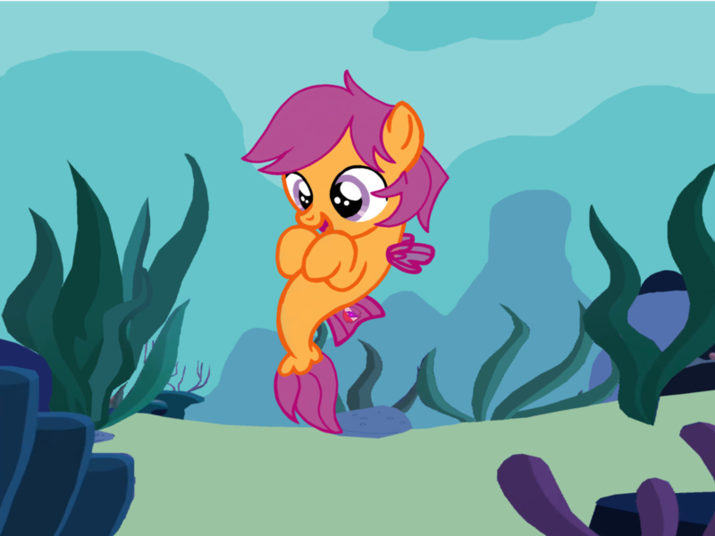 Size: 1024x768 | Tagged: safe, artist:turnaboutart, derpibooru import, scootaloo, pegasus, pony, seapony (g4), base used, colt, male, rule 63, scooteroll, seaponified, seapony scootaloo, seapony scooteroll, seaweed, solo, species swap, underwater