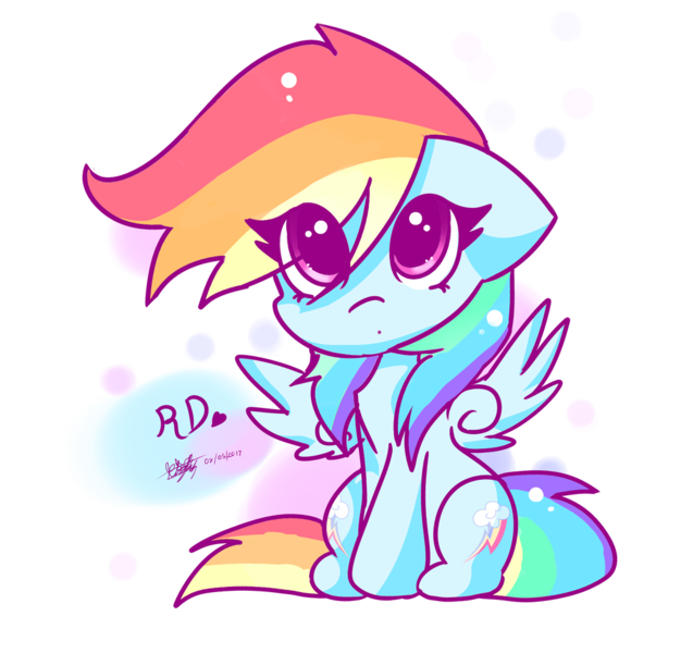 Size: 1024x965 | Tagged: safe, artist:fleetyarrowdraw, derpibooru import, rainbow dash, pegasus, pony, alternate hairstyle, backwards cutie mark, chibi, cute, dashabetes, eye clipping through hair, heart, signature, simple background, sitting, solo, spread wings, transparent background, wings