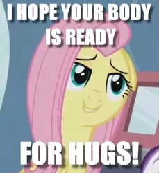 Size: 437x478 | Tagged: caption, cropped, derpibooru import, edit, edited screencap, fluttershy, image macro, meme, painfully innocent fluttershy, safe, screencap, solo, tanks for the memories, text