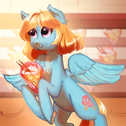 Size: 900x900 | Tagged: safe, artist:rednineuwu, derpibooru import, oc, unofficial characters only, pegasus, pony, crepe, female, food, ice cream, mare, pocky