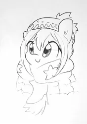 Size: 1104x1564 | Tagged: safe, artist:tjpones, derpibooru import, ponified, earth pony, pony, clothes, cute, ear fluff, female, grayscale, hat, lineart, mare, monochrome, nadeshiko kagamihara, scarf, simple background, smiling, solo, traditional art, warm, weapons-grade cute, winter outfit, yuru camp