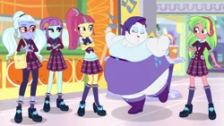 Size: 2560x1440 | Tagged: suggestive, artist:neongothic, derpibooru import, edit, edited screencap, screencap, aqua blossom, lemon zest, rarity, scott green, sour sweet, sugarcoat, sunny flare, dance magic, equestria girls, spoiler:eqg specials, bbw, belly, big belly, big breasts, bingo wings, blushing, breasts, canterlot mall, chubby cheeks, cleavage, clothes, crystal prep academy uniform, crystal prep shadowbolts, double chin, fat, fat boobs, fat edit, fat fetish, female, fetish, headphones, huge breasts, lemonity, lesbian, morbidly obese, obese, pigtails, ponytail, purse, raritubby, school uniform, ssbbw, story included, sunny flare's wrist devices, thighs, thunder thighs, twintails, weight gain