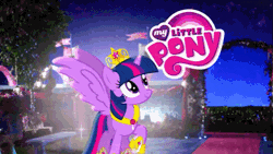 Size: 627x354 | Tagged: safe, derpibooru import, twilight sparkle, twilight sparkle (alicorn), alicorn, pony, unicorn, apotheosis, big crown thingy, commercial, cute, element of magic, flapping, happy, i love when you comb my hair, jewelry, let's fly to the castle, logo, my little pony logo, my wings are so pretty, open mouth, regalia, smiling, solo, sparkles, spread wings, stars, transformation, twiabetes, unicorn twilight, wings