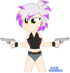 Size: 877x914 | Tagged: safe, artist:anime-equestria, derpibooru import, gilda, human, equestria girls, alternate hairstyle, belly button, black lagoon, clothes, equestria girls-ified, female, gun, handgun, holster, human coloration, humanized, m9, pistol, radical-gilda, revy, shorts, simple background, sleeveless, solo, transparent background, vector, voice actor joke, weapon